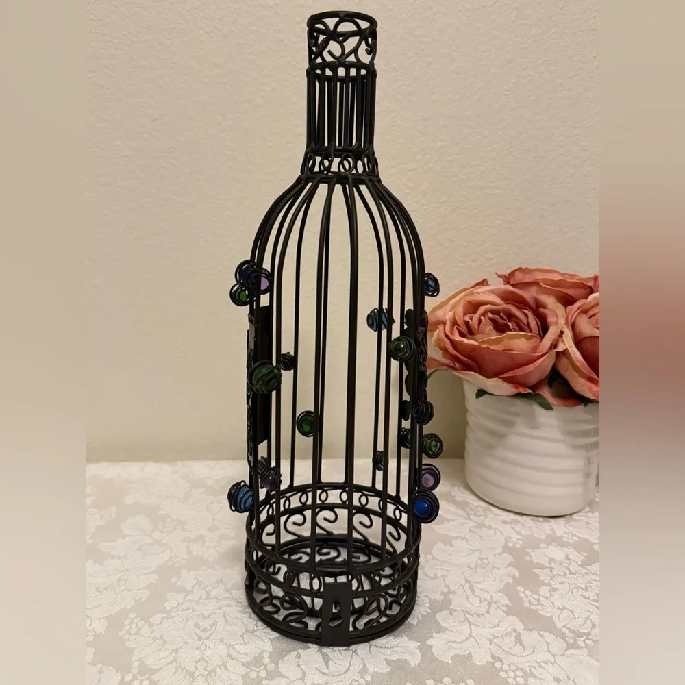 Black Decorative Wire Wine Bottle Cork Holder with Multicolor Accents